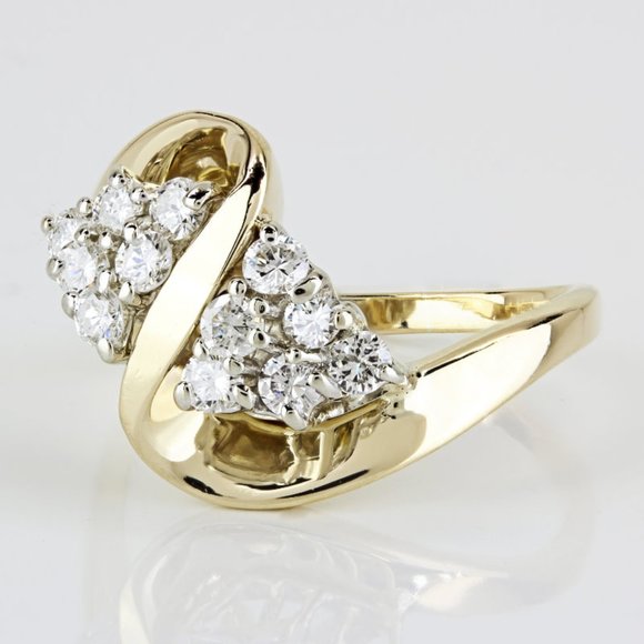 14k Yellow Gold Diamond Triangle Wave Cocktail Ring Band - Picture 2 of 7